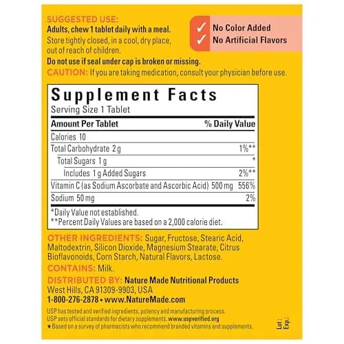 Nature Made Chewable Vitamin C 500 mg Tablets Orange Flavor 150 Count | USP Verified Immune Support thumbnail 8