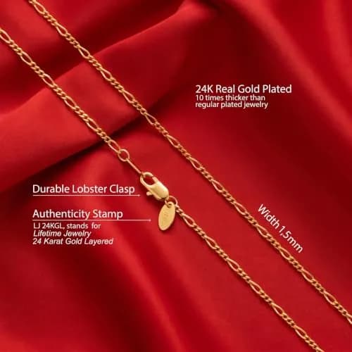 LIFETIME JEWELRY 1.5mm Figaro Chain Necklace 24 inches | Gold Plated Unisex Jewelry thumbnail 4