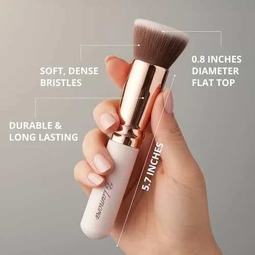 Lamora Flat Top Kabuki Foundation Brush - Rose/Gold | Vegan & Cruelty-Free for Flawless Makeup Application thumbnail 2