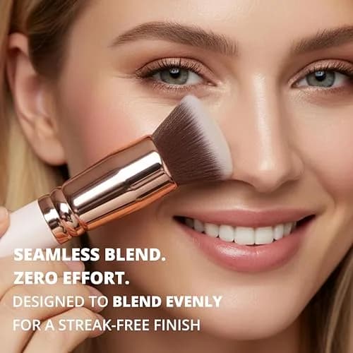 Lamora Flat Top Kabuki Foundation Brush - Rose/Gold | Vegan & Cruelty-Free for Flawless Makeup Application thumbnail 3