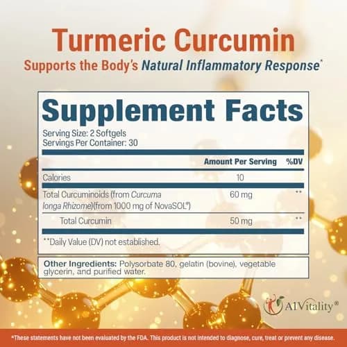 A1Vitality NovaSOL Turmeric Curcumin 1000mg | Clinically Proven 185x Higher Absorption for Joint & Overall Wellness thumbnail 7