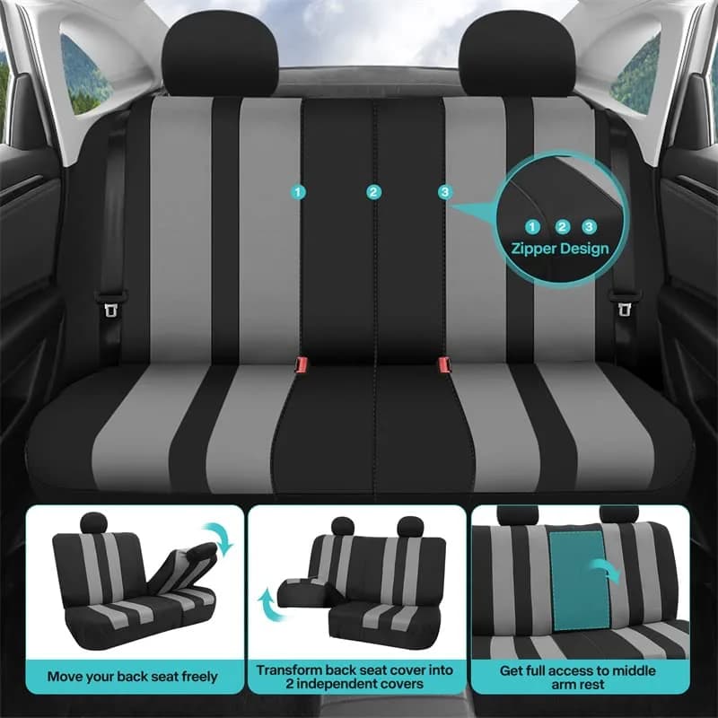 FH Group Car Seat Cover Full Set Striking Gray | Universal Fit, Foam Padding, Airbag Compatible thumbnail 10