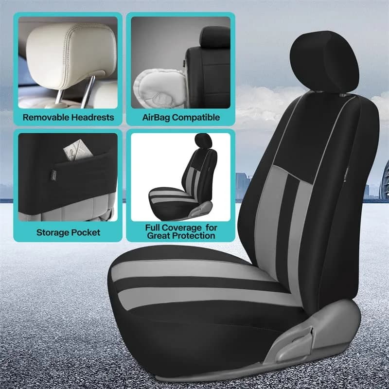 FH Group Car Seat Cover Full Set Striking Gray | Universal Fit, Foam Padding, Airbag Compatible thumbnail 6