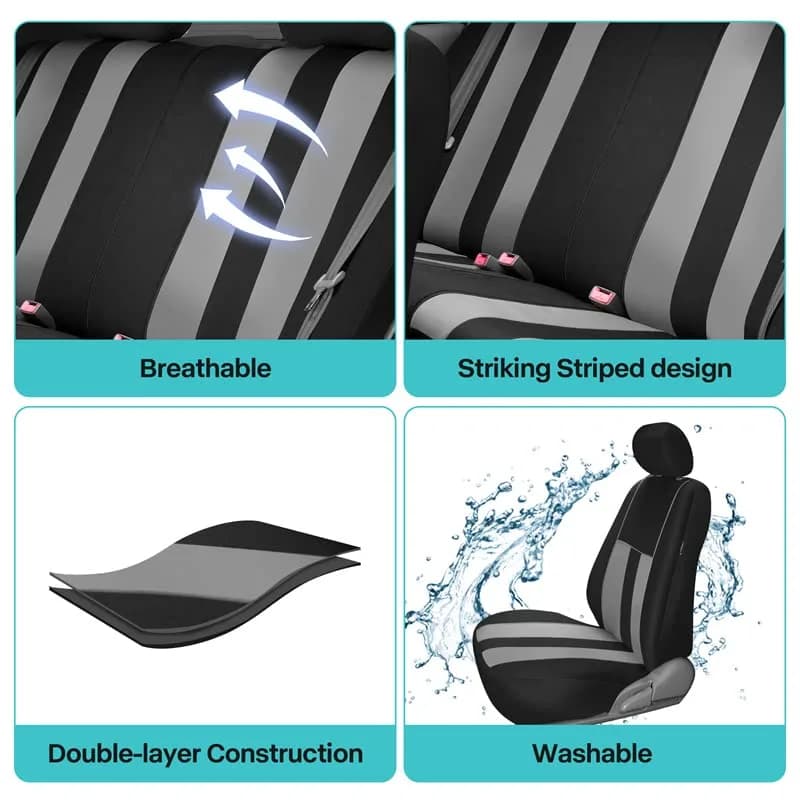 FH Group Car Seat Cover Full Set Striking Gray | Universal Fit, Foam Padding, Airbag Compatible thumbnail 8