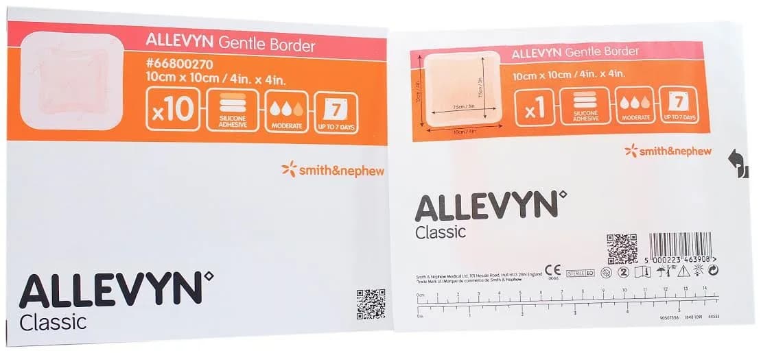 Allevyn Gentle Border Wound Dressing 10 Count | Hydrocellular Foam with Silicone Border for Indian Wounds — Gel