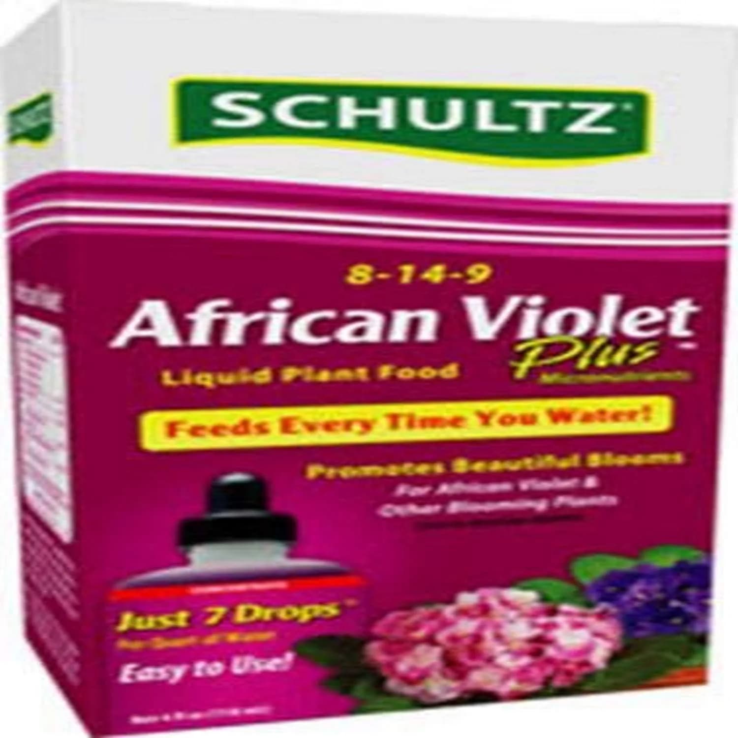 Schultz African Violet Plus Liquid Plant Food 8-14-9, 118ml (4 Fl Oz) | Stimulates Beautiful Flower Production