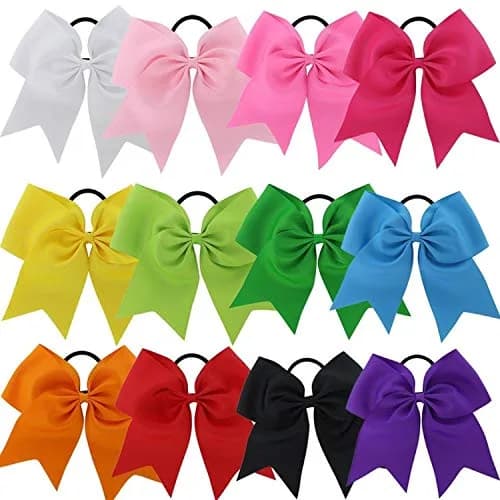 Kenz Laurenz Jumbo 7-inch Cheer Bows with Elastic Ties, 10-Pack Assorted Colors | Handmade Hair Accessories for Teens & Women thumbnail 1