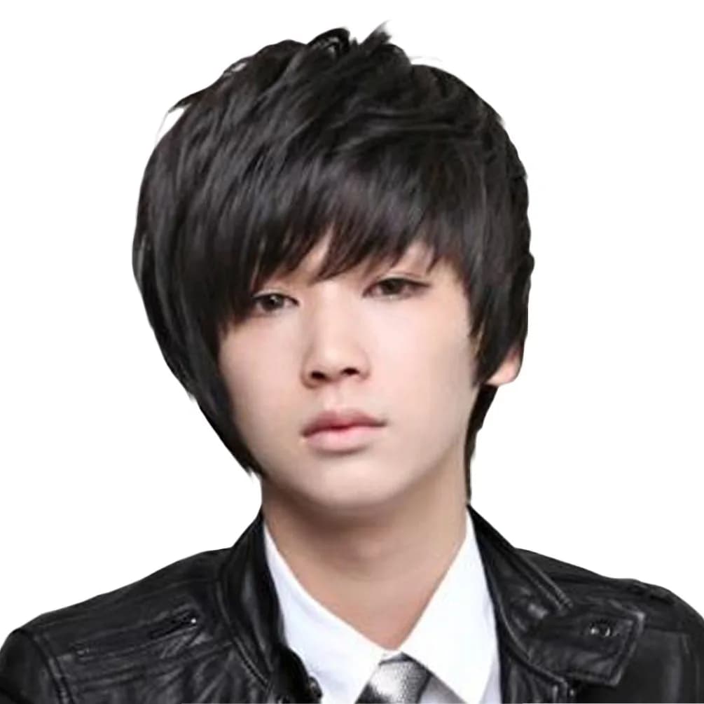 OMORFIEER Short Straight Black Hair Cosplay Wig 25cm (9.8 Inches) | Heat Resistant Synthetic Fiber for Men & Boys — Black