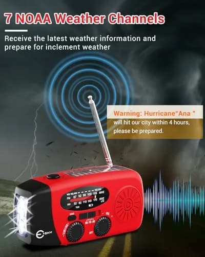 Esky Emergency Hand Crank Radio Red 295ml (10.0oz) | SOS Alarm & NOAA Weather Alerts thumbnail 2