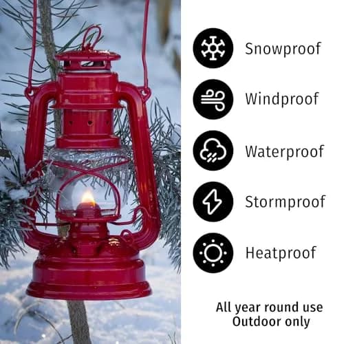 Feuerhand Hurricane Lantern, 10 Inch Kerosene Fuel Lamp, Weather Resistant Red | German Made Emergency & Patio Light thumbnail 5