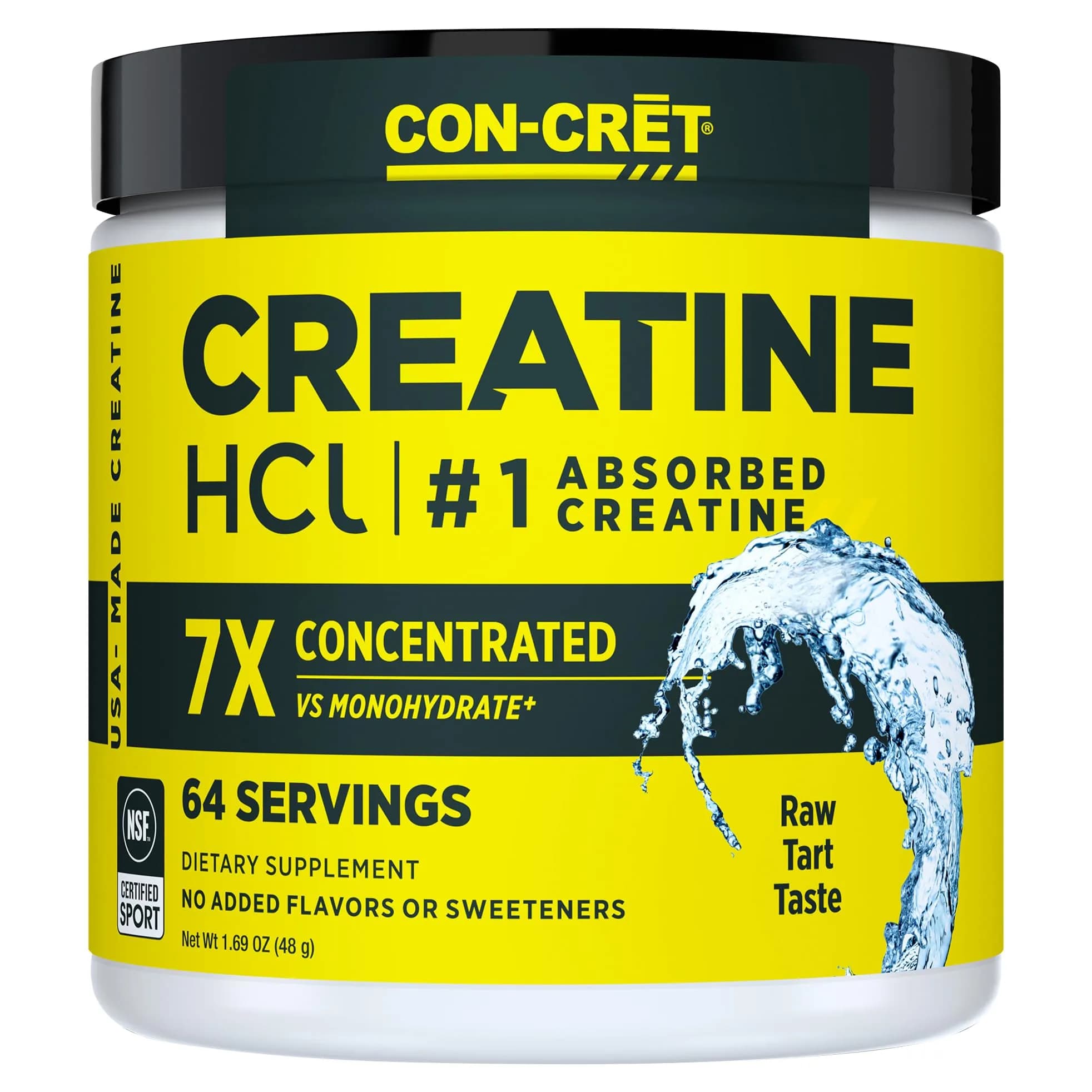 CON-CRET Creatine HCl Powder for Women and Men | Unflavored, 64 Servings | Explosive Performance & Cognitive Support — Raw Unflavored