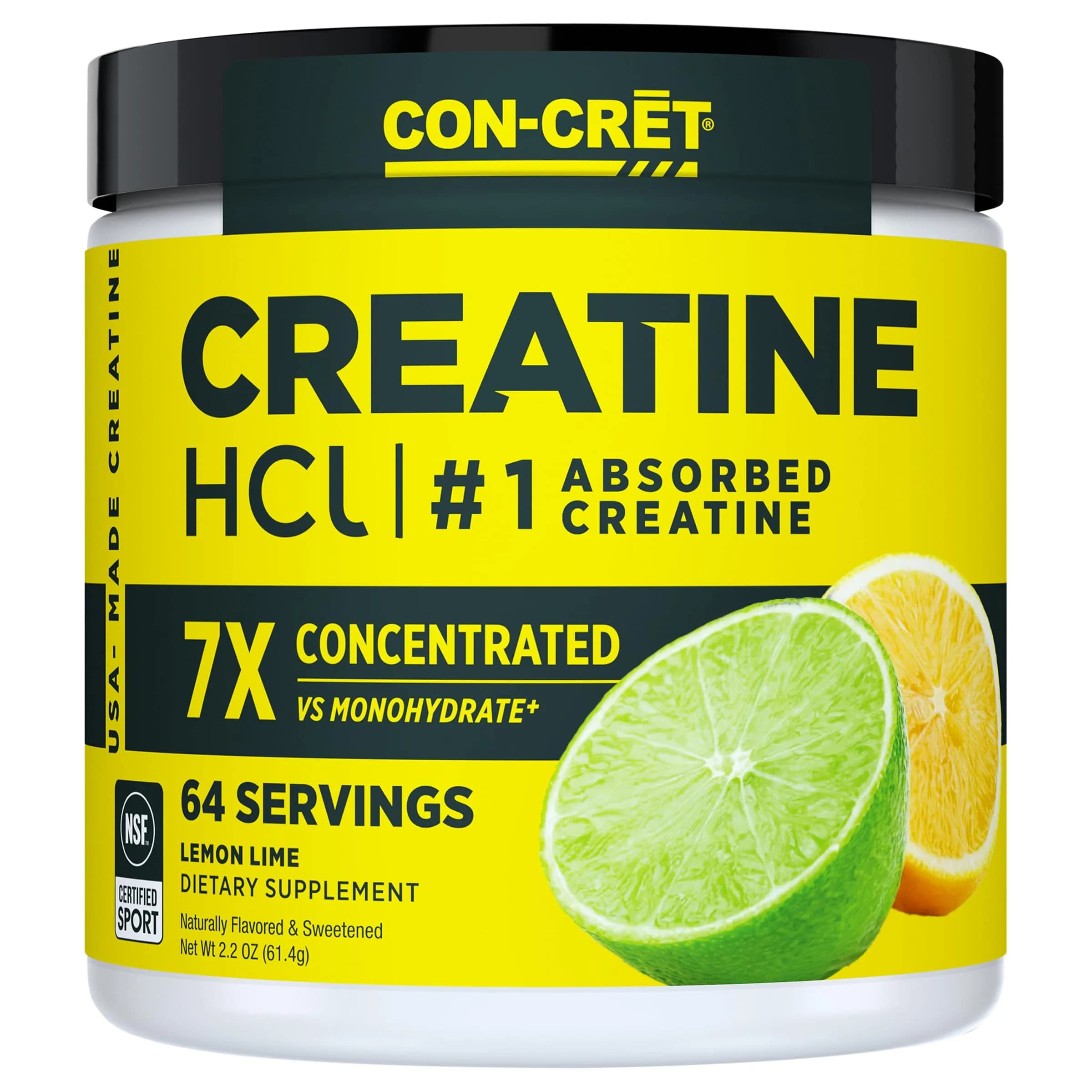 CON-CRET Creatine HCl Powder for Women and Men, Lemon Lime, 64 Servings | Explosive Performance & Bio-Available — Lemon Lime