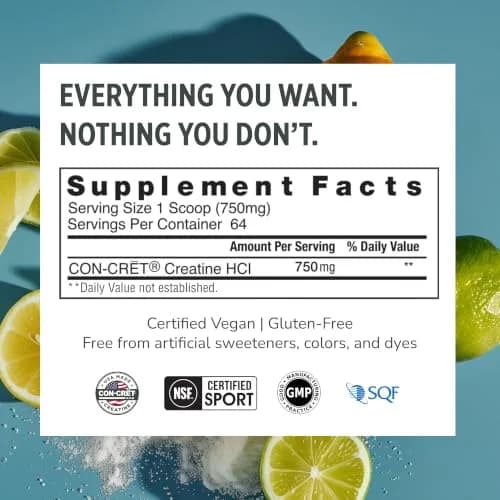 CON-CRET Creatine HCl Powder for Women and Men, Lemon Lime, 64 Servings | Explosive Performance & Bio-Available thumbnail 6