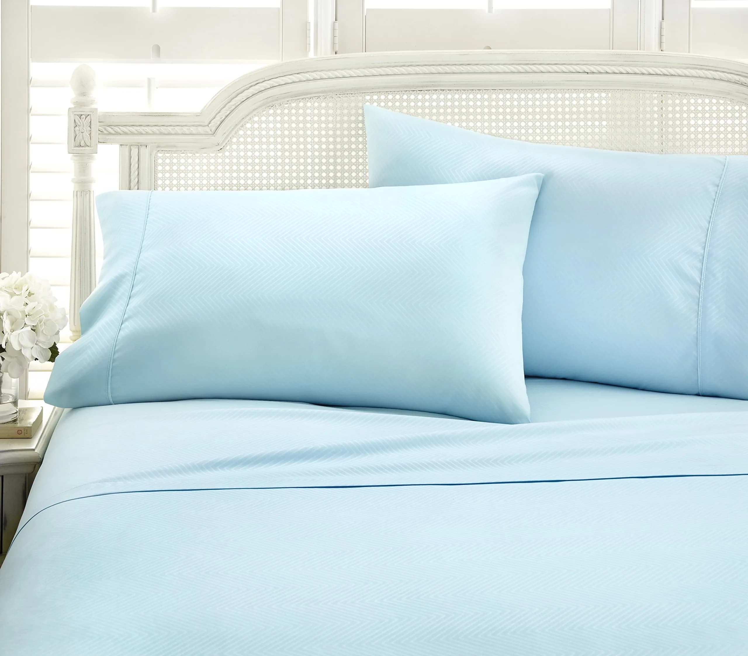 Linen Market Embossed Sheet Set Queen | Chevron Aqua Microfiber, Wrinkle-Free, Breathable