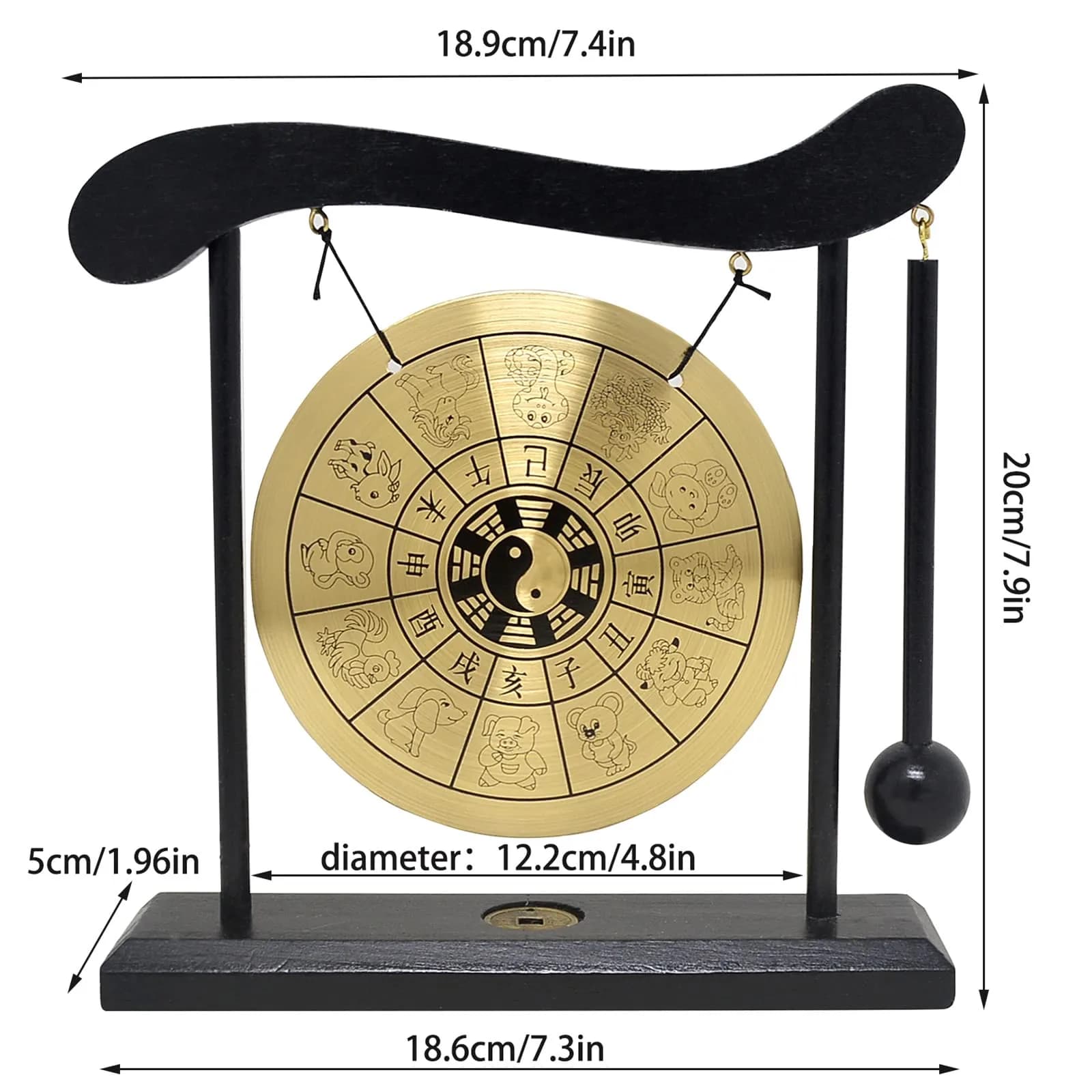 Zen Art Brass Feng Shui Desktop Zodiac Gong W1649 | Creates a Zen Environment - view 6