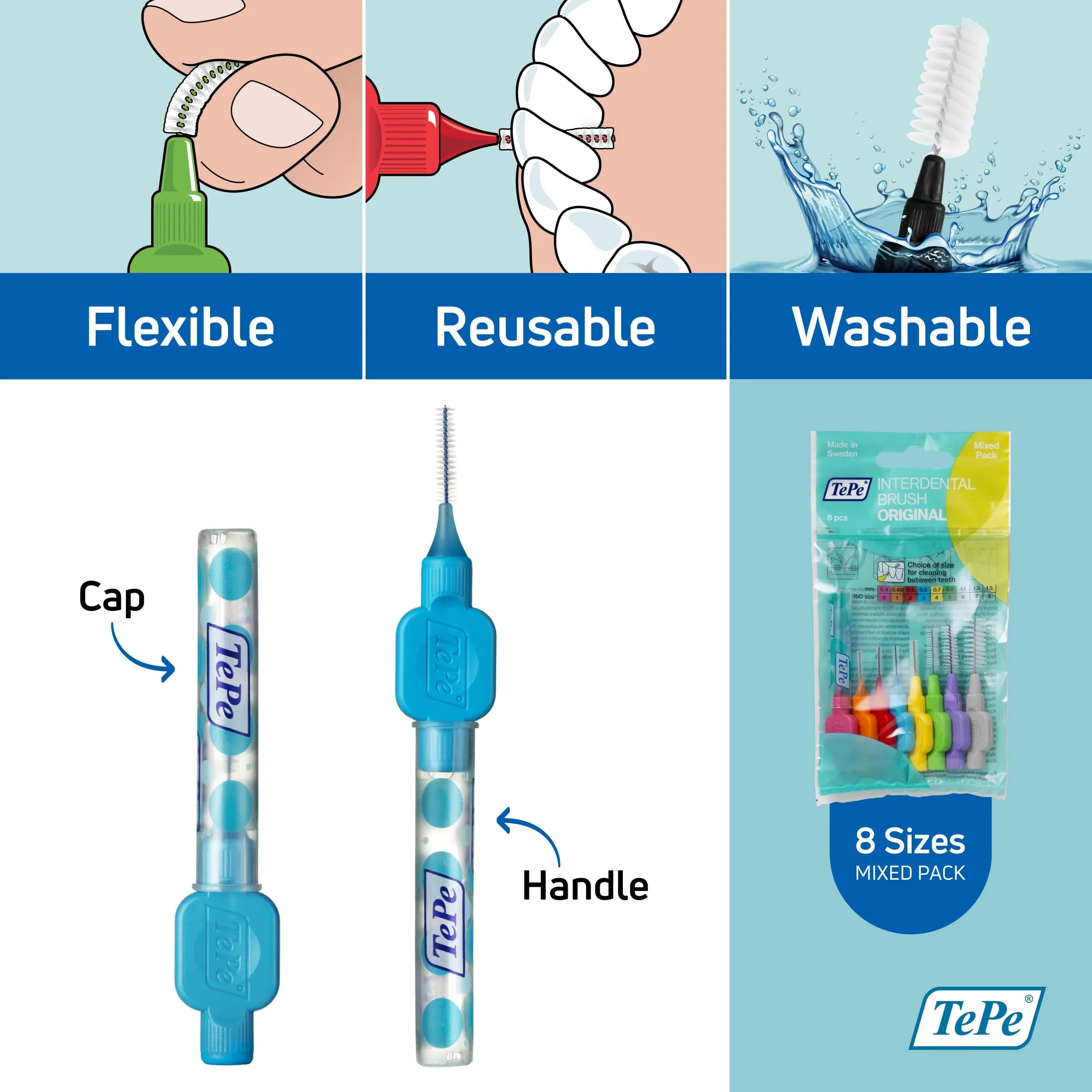 TePe Interdental Brush Original Gray 1.3mm (6 Count) | Soft Dental Brush for Extra-Large Gaps - view 5