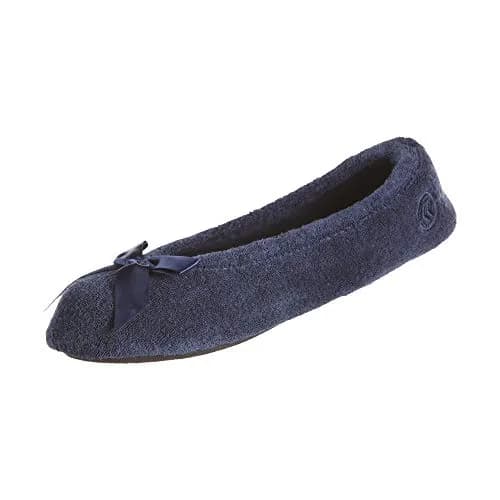 isotoner Women's Indoor/Outdoor Classic Terry Ballerina Slippers with Non-slip Sole, Navy, 11-12 | Cozy, Elegant & Durable thumbnail 1
