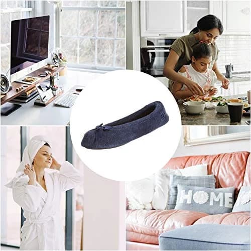 isotoner Women's Indoor/Outdoor Classic Terry Ballerina Slippers with Non-slip Sole, Navy, 11-12 | Cozy, Elegant & Durable thumbnail 5