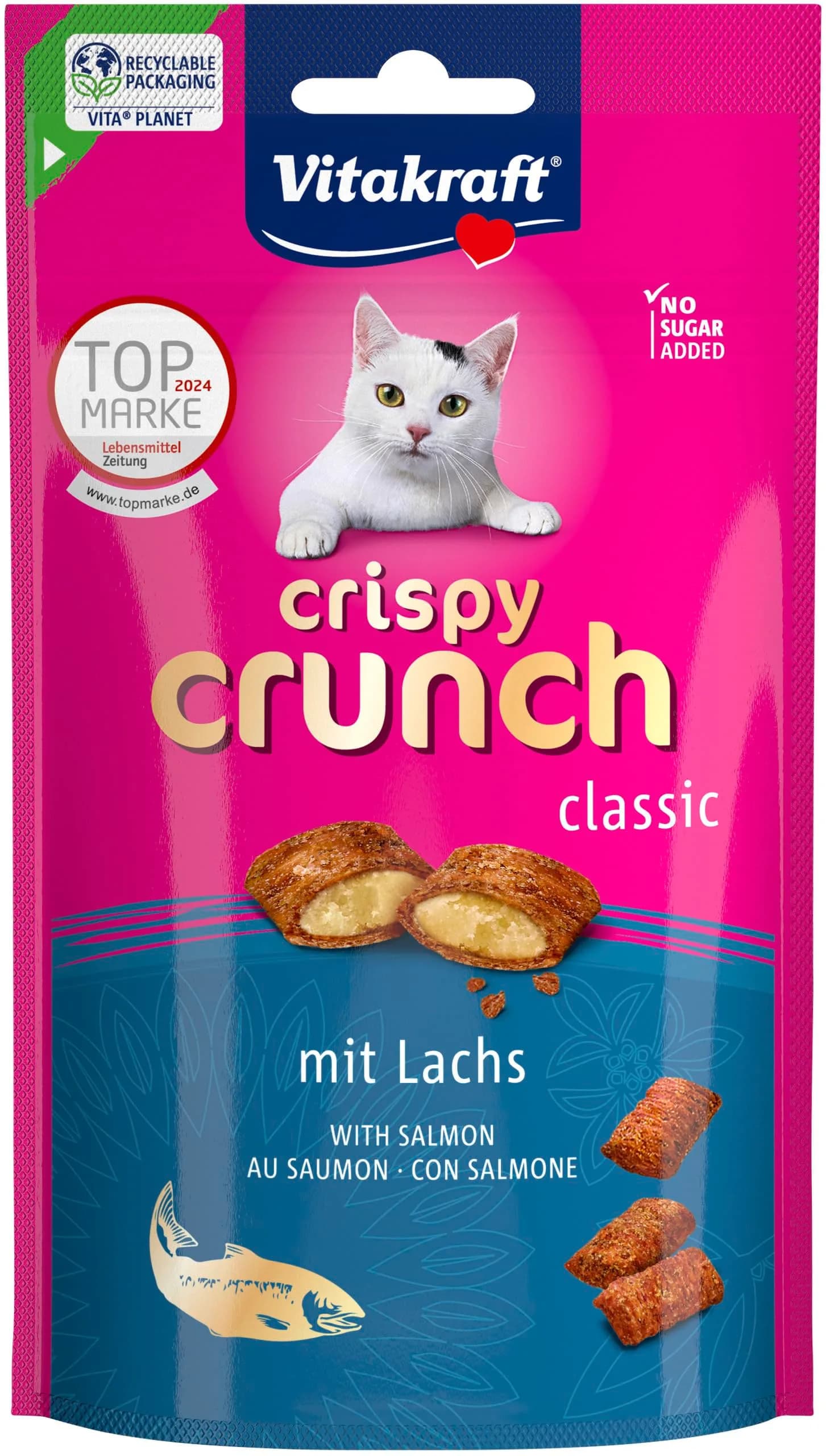 Vitakraft Crispy Crunch Superfood Salmon Cat Treats 60g (2.1 oz) | Grain-Free, Dental Health - main product image