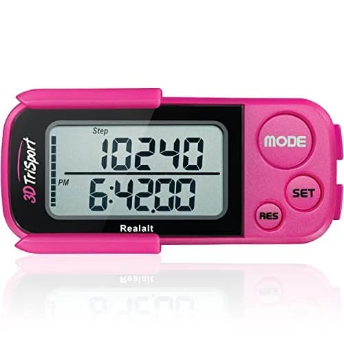 Realalt 3DTriSport 3D Pedometer with Clip & Strap, 30-Day Memory, 7.8cm (3") Magenta | Accurate Step Counter for Seniors & Beginners — Magenta