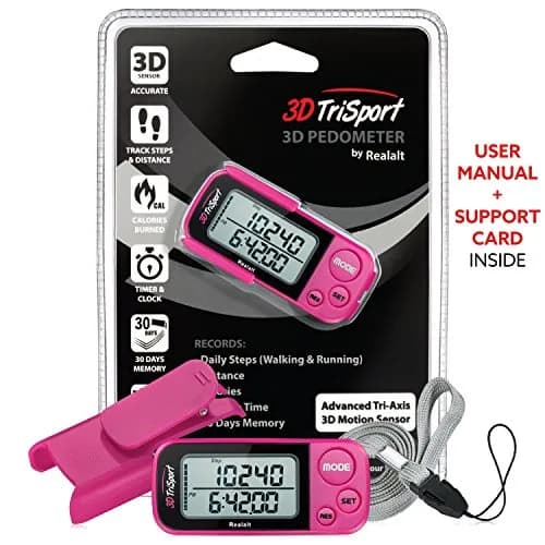 Realalt 3DTriSport 3D Pedometer with Clip & Strap, 30-Day Memory, 7.8cm (3") Magenta | Accurate Step Counter for Seniors & Beginners thumbnail 7