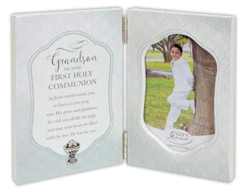 Cathedral Art Grandson Communion Picture Frame 6" x 8" | Hinged Metal Frame with Blessings (70-120 chars) thumbnail 1