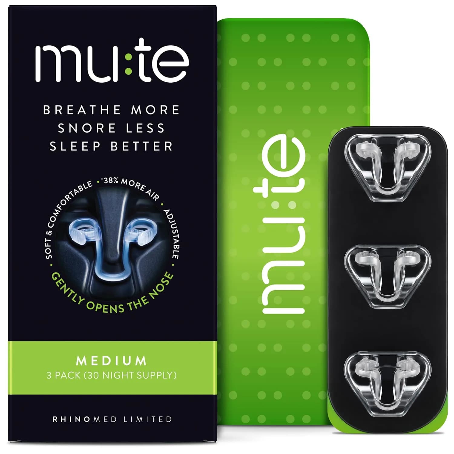 Rhinomed Mute Nasal Dilators for Sleep, Snoring Solution, Medium | Clinically Proven 38% Airflow Increase