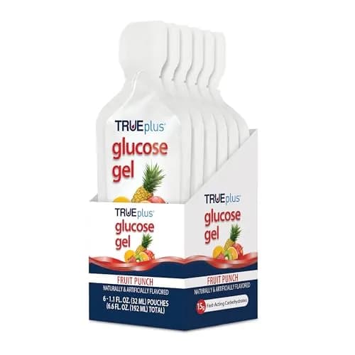 TRUEplus Glucose Gel Pouch, 15g Carbohydrates | Fruit Punch Flavor, 6 Pack, Travel-Ready, Gluten & Fat Free thumbnail 1