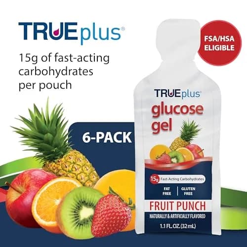 TRUEplus Glucose Gel Pouch, 15g Carbohydrates | Fruit Punch Flavor, 6 Pack, Travel-Ready, Gluten & Fat Free thumbnail 2