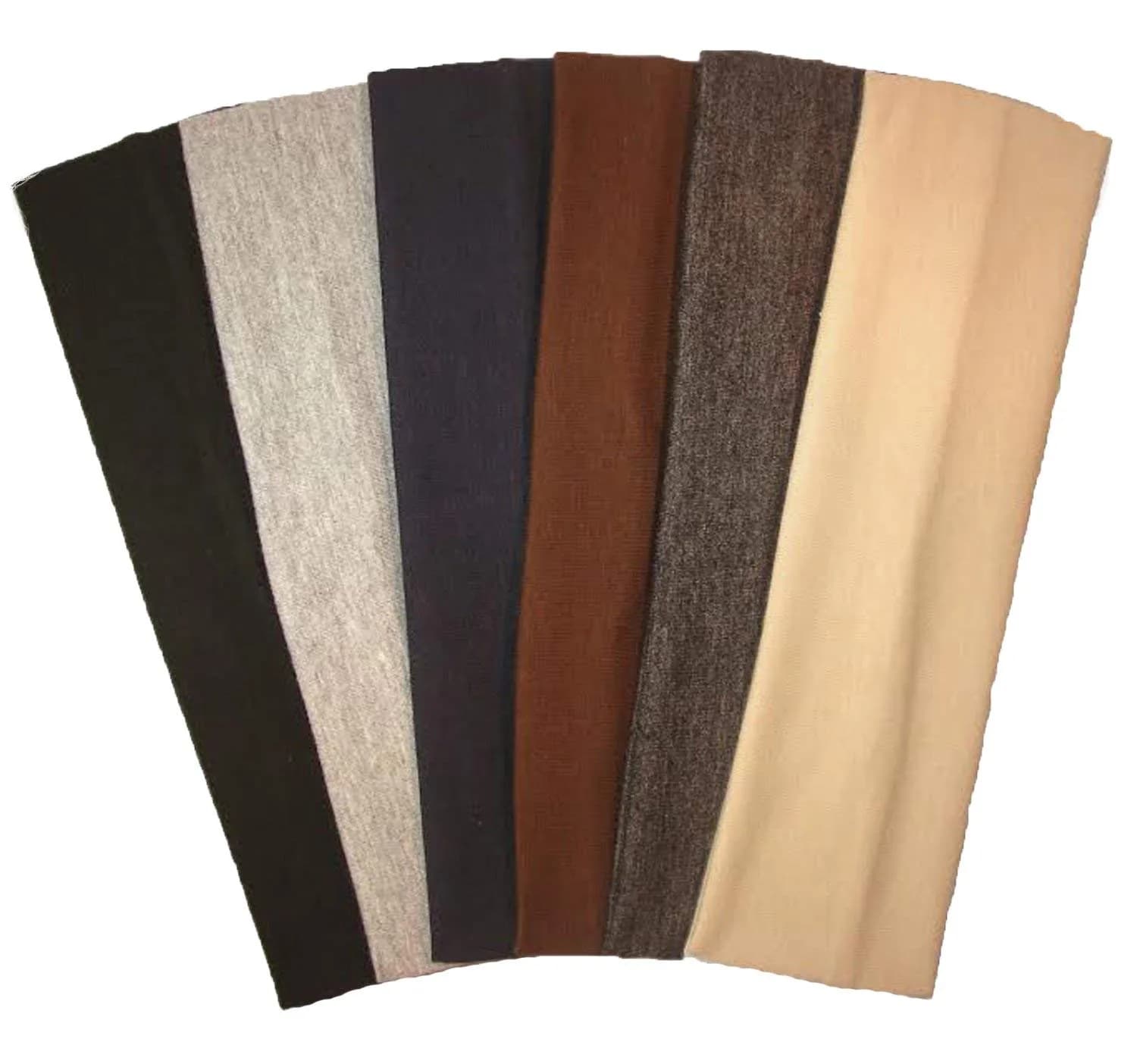 Kenz Laurenz Cotton Headbands 6 Pack | Stretch Elastic Sports & Yoga Headbands for Teens Women Girls — 6 pc 2" Cotton Headbands--Neutral