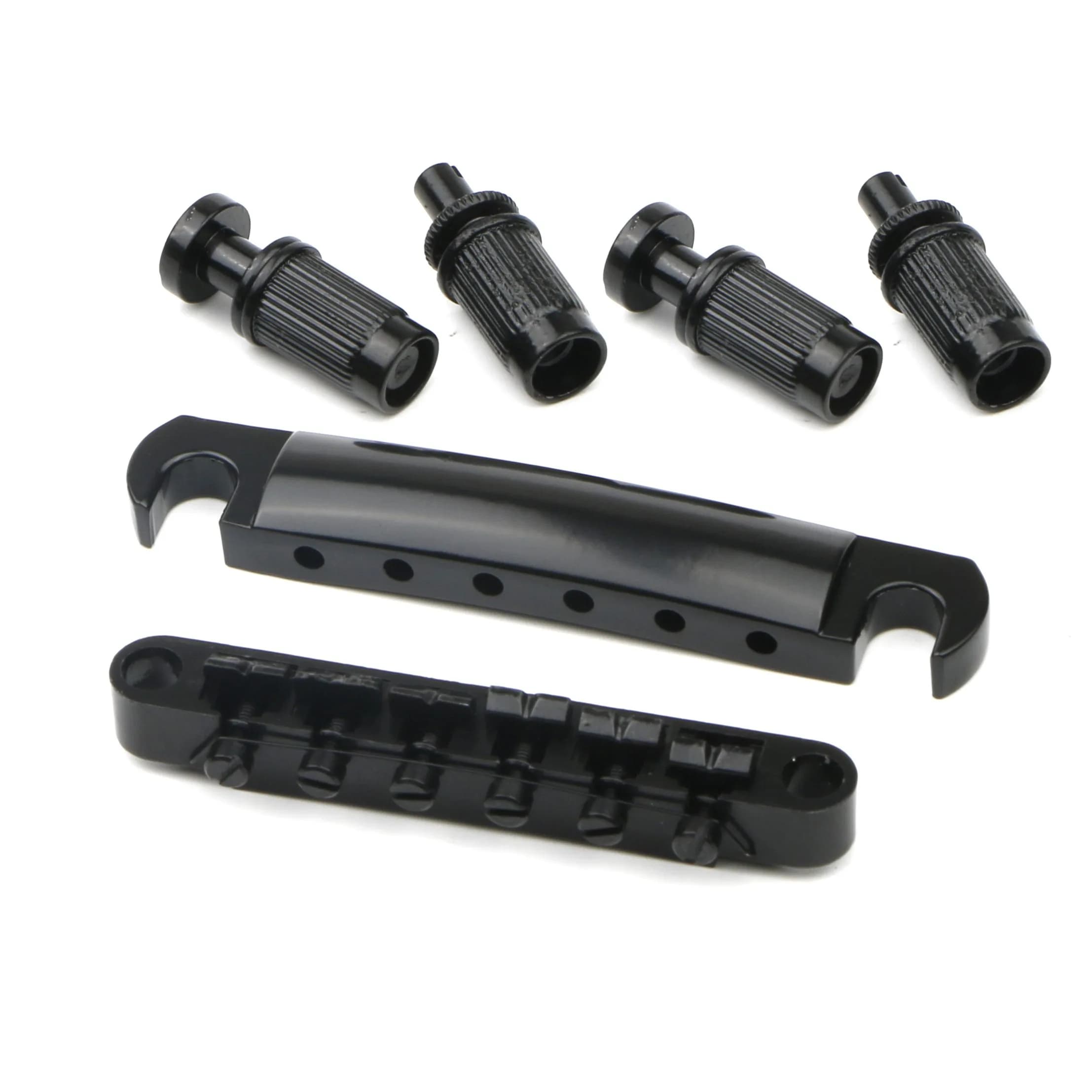 Swhmc Tune-O-Matic Bridge Studs & Tailpiece Set, Black | Zinc Alloy Guitar Parts for LP-Style Electric Guitars — Black