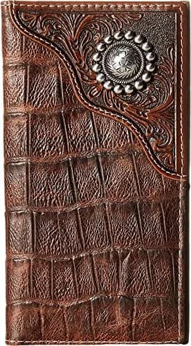 ARIAT Men's Rodeo Wallet, Floral Embossed Overlay, Western Concho, Brown | Top-Grain Leather Bi-Fold with Multiple Compartments thumbnail 4