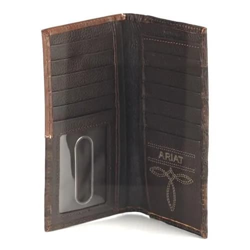 ARIAT Men's Rodeo Wallet, Floral Embossed Overlay, Western Concho, Brown | Top-Grain Leather Bi-Fold with Multiple Compartments thumbnail 6