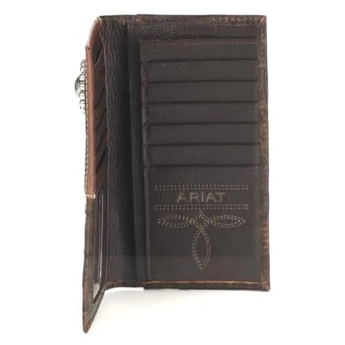ARIAT Men's Rodeo Wallet, Floral Embossed Overlay, Western Concho, Brown | Top-Grain Leather Bi-Fold with Multiple Compartments thumbnail 7