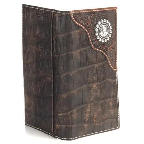 ARIAT Men's Rodeo Wallet, Floral Embossed Overlay, Western Concho, Brown | Top-Grain Leather Bi-Fold with Multiple Compartments thumbnail 2