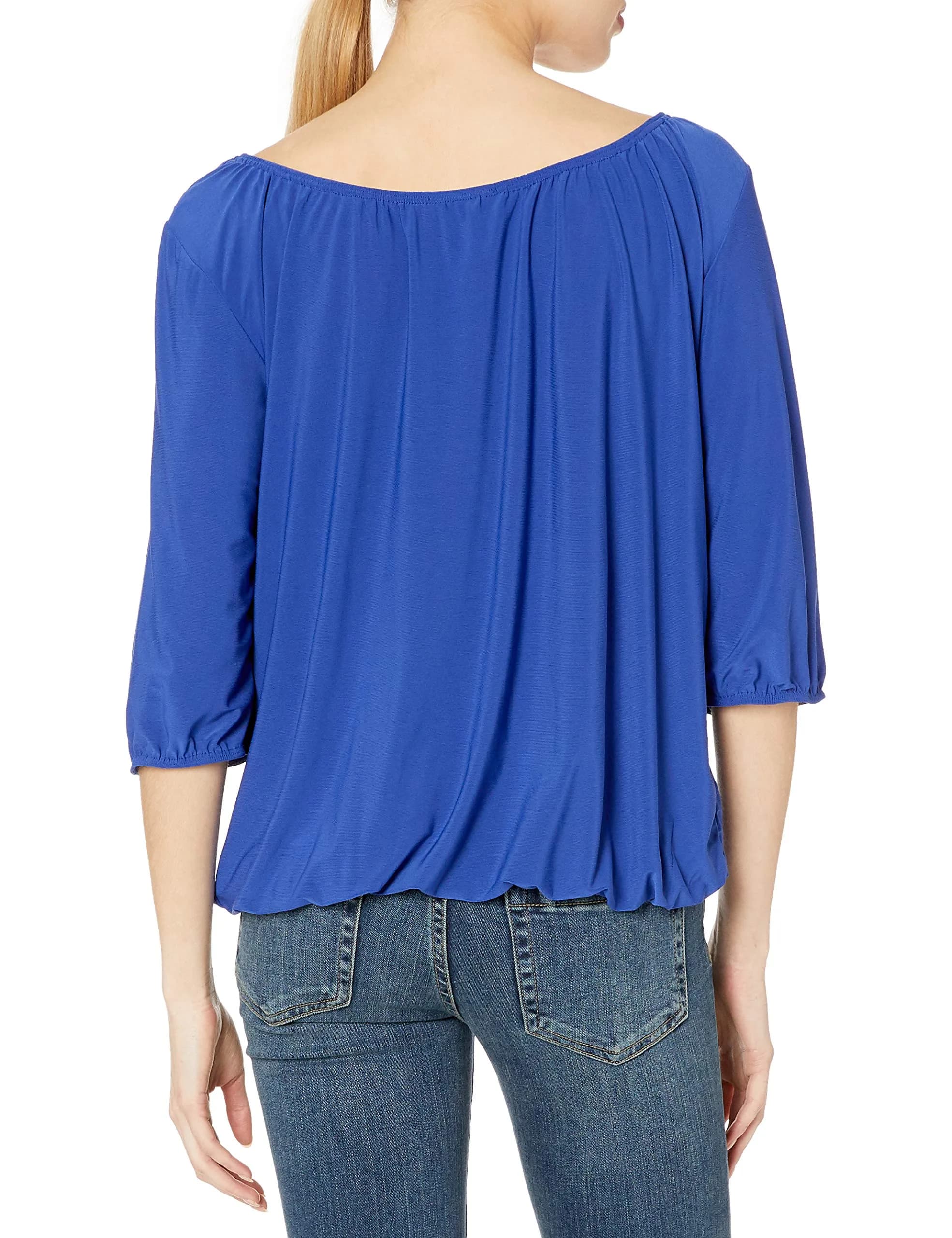 Star Vixen Women's Peasant Top with Keyhole Tie, Royal, Medium | Elastic Hem & 3/4 Sleeve, Rayon, Casual Fit thumbnail 2