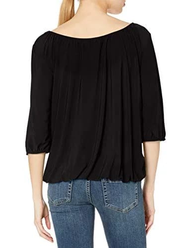 Star Vixen Women's Peasant Top with Keyhole Tie & Elastic Hem | Casual, Loose Fit, Synthetic, Large thumbnail 2