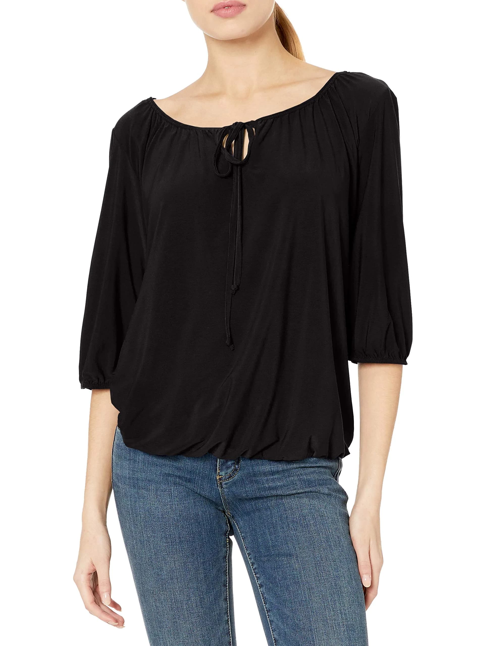 Star Vixen Women's Peasant Top with Keyhole Tie & Elastic Hem | Casual, Loose Fit, Synthetic, Large - main product image