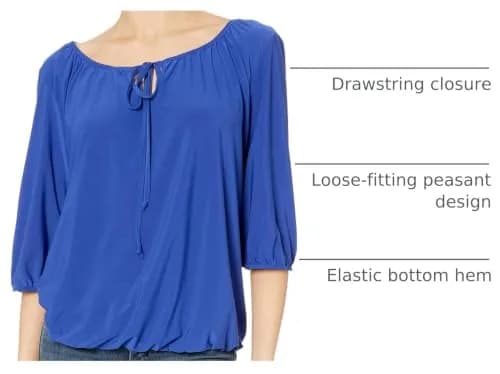 Star Vixen Women's Peasant Top with Keyhole Tie, Royal, Large | Elastic Hem & 3/4 Sleeve thumbnail 3