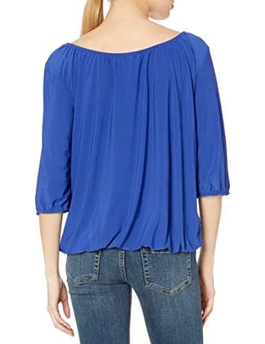 Star Vixen Women's Peasant Top with Keyhole Tie, Royal, X-Large | Elastic Hem & 3/4 Sleeve thumbnail 2