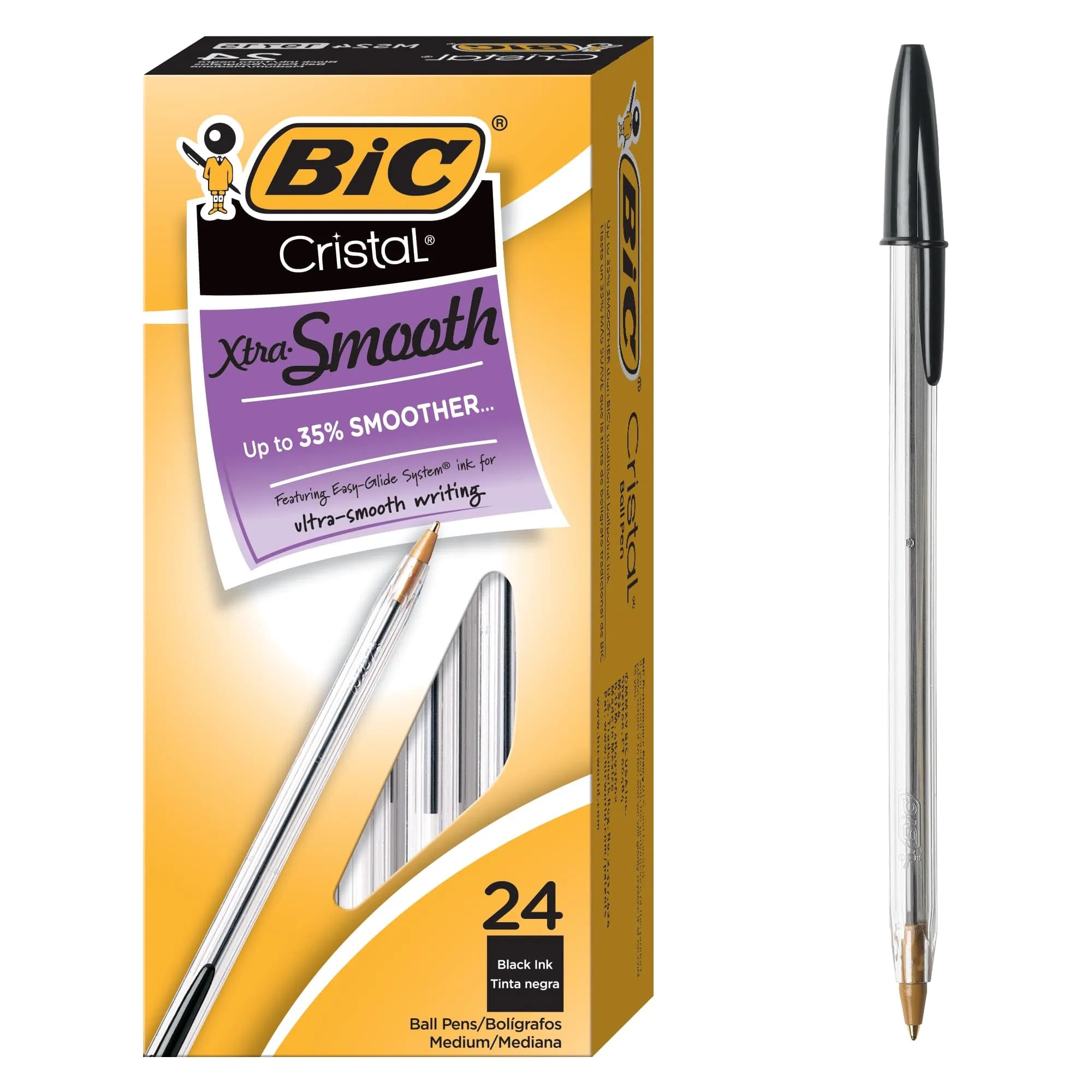 BIC Cristal Xtra Bold Ballpoint Pen, Medium Point (1.0mm) Black Ink, Single Pen – Smooth Writing for Bold Expressions - main product image