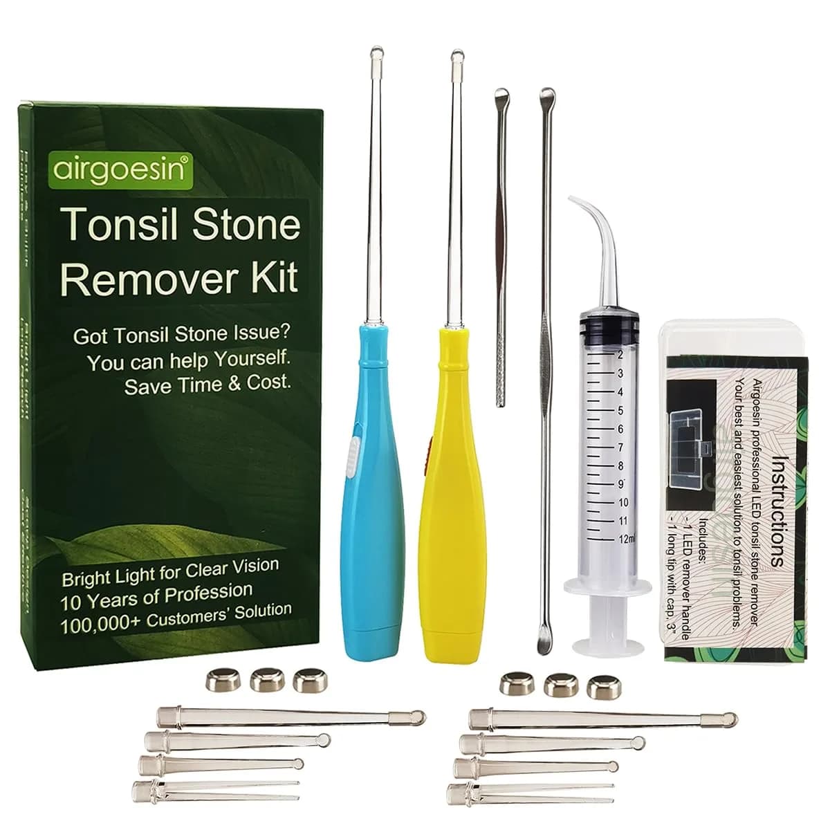 airgoesin Upgraded Tonsil Stone Remover Tool with 5 Tips & Irrigator | Fresh Breath Oral Rinse - main product image