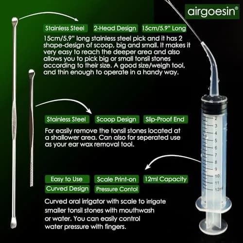 airgoesin Upgraded Tonsil Stone Remover Tool with 5 Tips & Irrigator | Fresh Breath Oral Rinse thumbnail 5