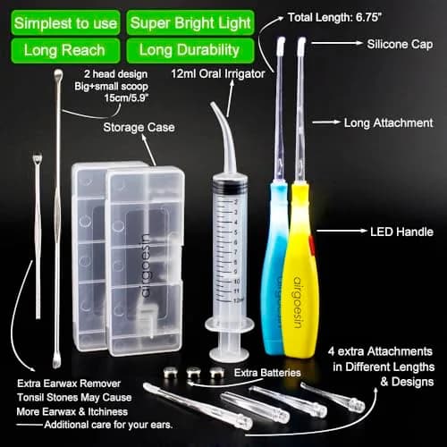 airgoesin Upgraded Tonsil Stone Remover Tool with 5 Tips & Irrigator | Fresh Breath Oral Rinse thumbnail 2