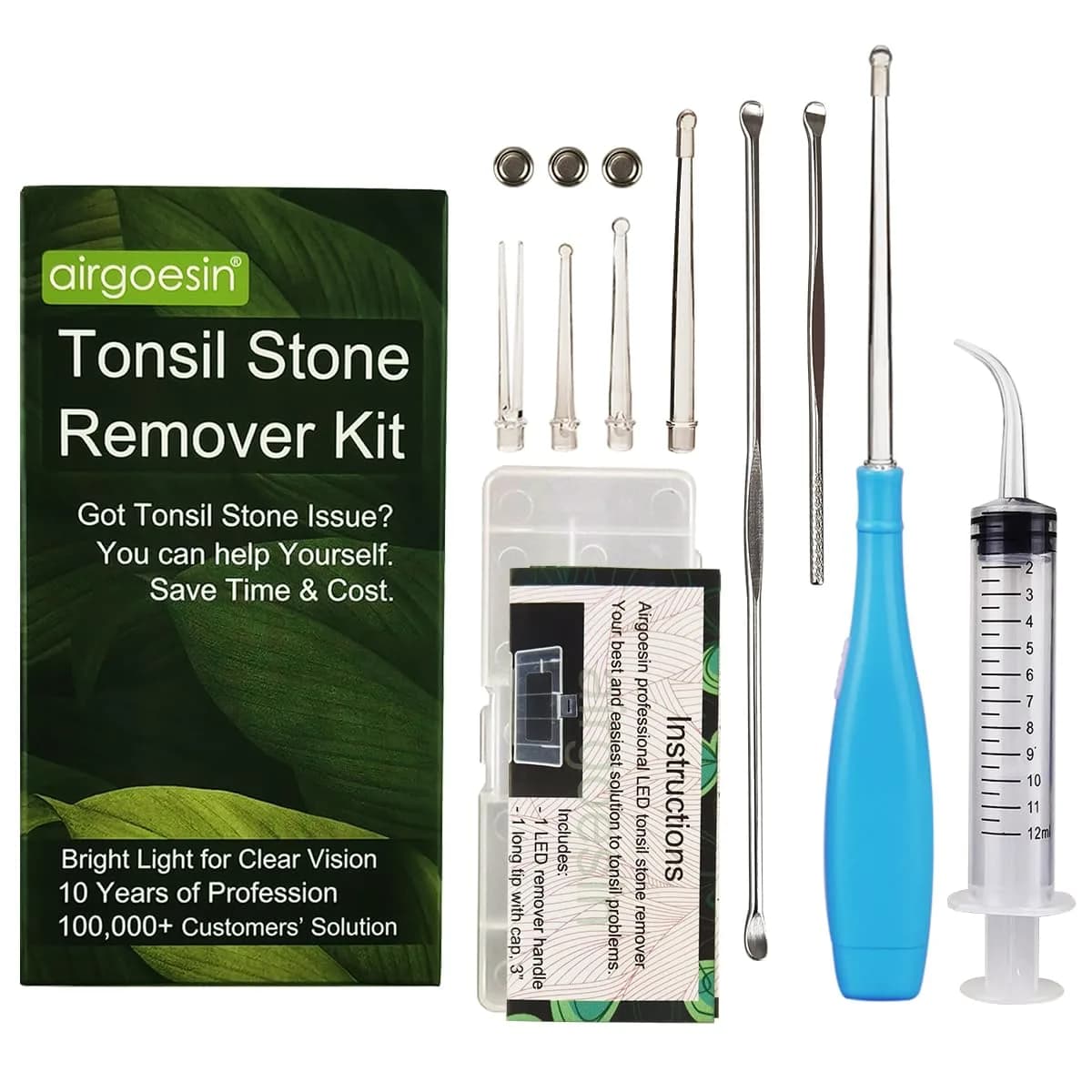airgoesin Upgraded Tonsil Stone Remover Tool Blue 7 Piece Set | Removes Annoying Tonsil Stones & Bad Breath - main product image