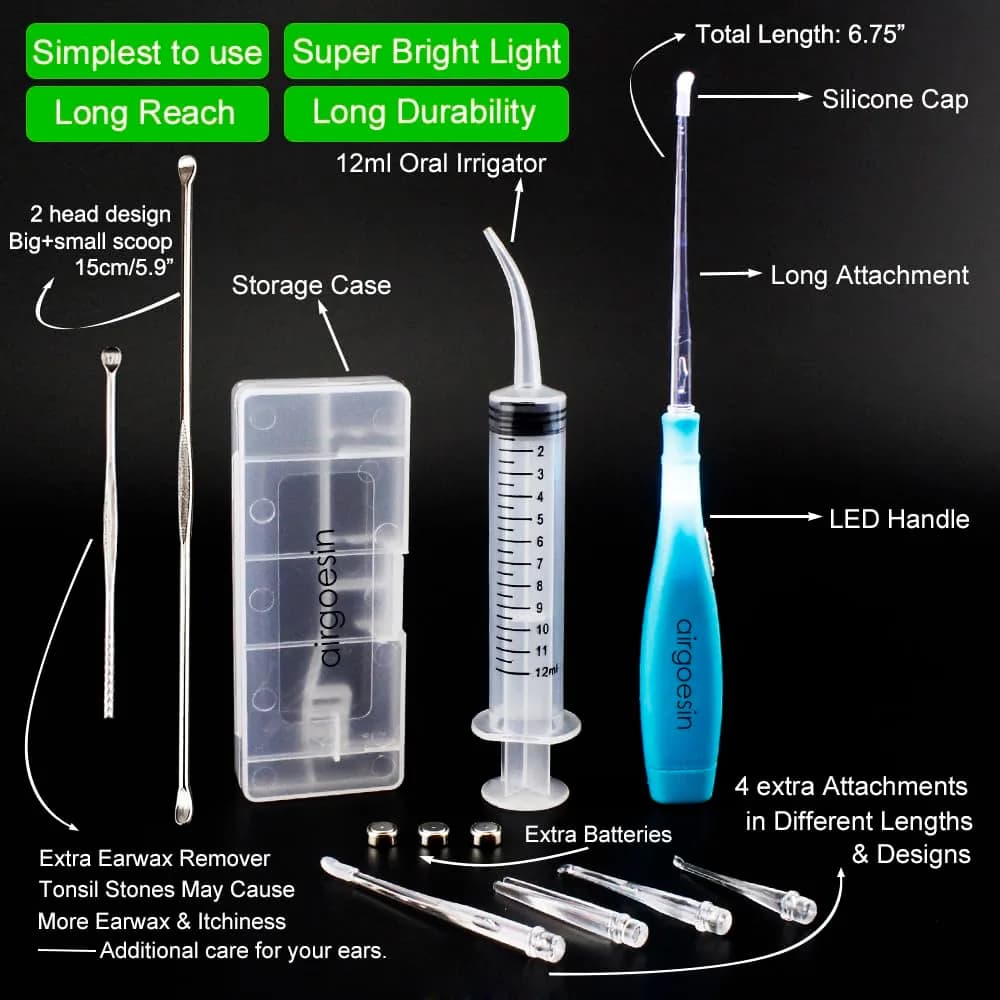 airgoesin Upgraded Tonsil Stone Remover Tool Blue 7 Piece Set | Removes Annoying Tonsil Stones & Bad Breath - view 2