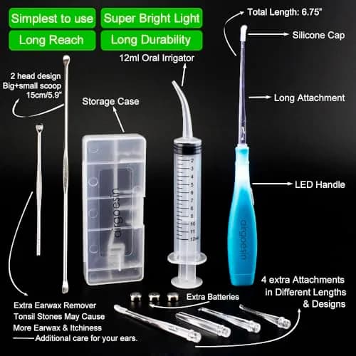 airgoesin Upgraded Tonsil Stone Remover Tool Blue 7 Piece Set | Removes Annoying Tonsil Stones & Bad Breath thumbnail 2