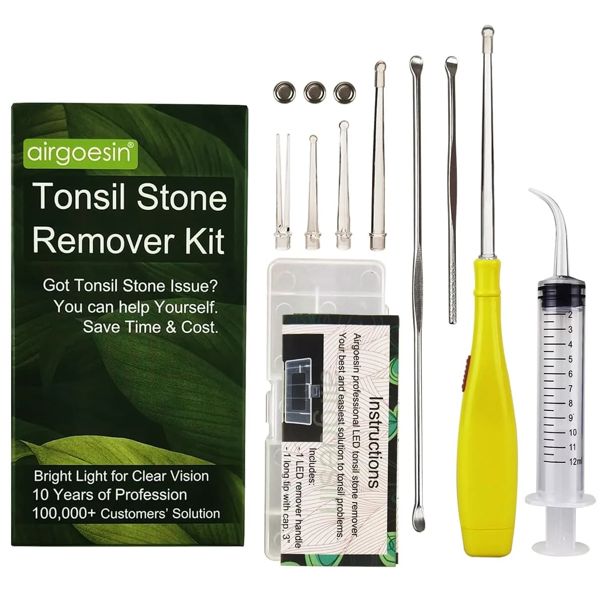 airgoesin Upgraded Tonsil Stone Remover Tool Yellow 9 Piece Set | Removes Annoying Tonsil Stones & Bad Breath - main product image