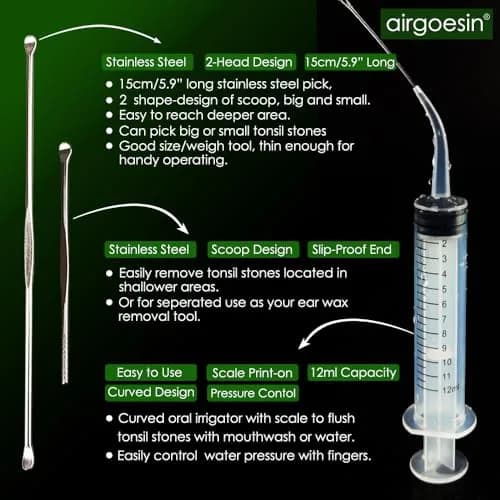 airgoesin Upgraded Tonsil Stone Remover Tool Yellow 9 Piece Set | Removes Annoying Tonsil Stones & Bad Breath thumbnail 4