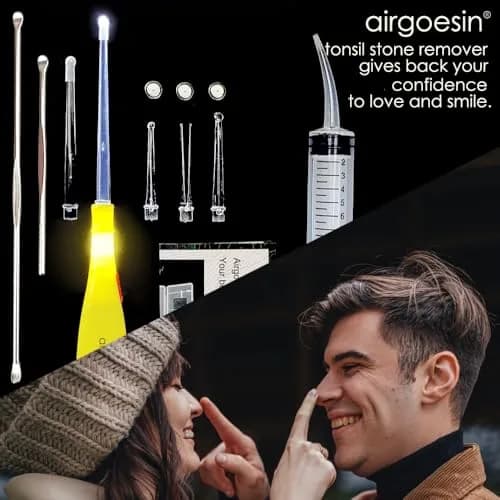 airgoesin Upgraded Tonsil Stone Remover Tool Yellow 9 Piece Set | Removes Annoying Tonsil Stones & Bad Breath thumbnail 7